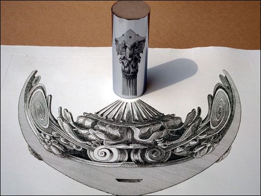 Anamorphic Artworks Only Seen With A Mirror Cylinder